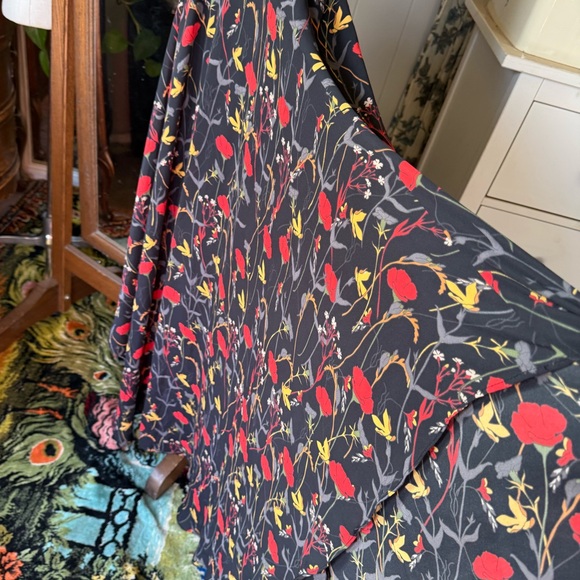 Catherine Malandrino High Low Maxi Dress Black W/Red And Yellow Floral Print, S - Picture 3 of 9